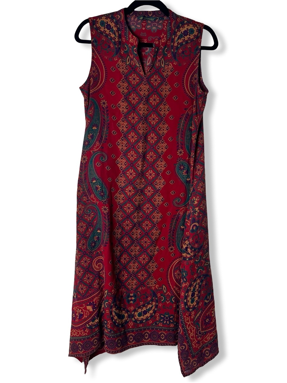 Avaasa Red Paisley Handkerchief Hem Kurta Dress Boho Sleeveless Sz L